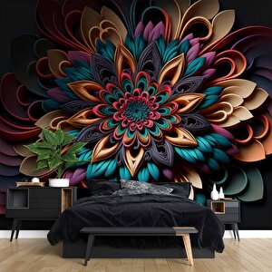 3 Boyutlu Rengarenk Çiçek Desenli Duvar Kağıdı - Dkm792052 350x260 cm
