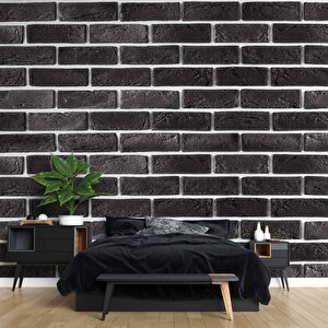 3 Boyutlu Siyah Tuğla Desenli Duvar Kağıdı - Dkm653098 450x300 cm