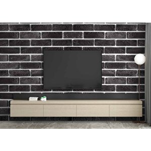 3 Boyutlu Siyah Tuğla Desenli Duvar Kağıdı - Dkm653098 450x300 cm