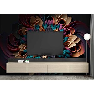3 Boyutlu Rengarenk Çiçek Desenli Duvar Kağıdı - Dkm792040 600x240 cm