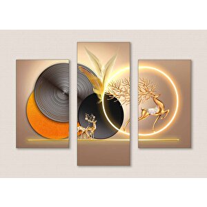 3 Boyutlu Altın Geyik Desenli Duvar Kağıdı - Dkm803101