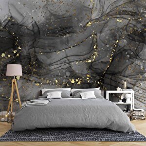 Siyah Zemin Ve Altın Damlacıklı Mermer Temalı Duvar Kağıdı - Dkm681069 250x280 cm