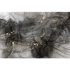 Siyah Zemin Ve Altın Damlacıklı Mermer Temalı Duvar Kağıdı - Dkm681069