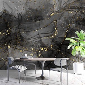 Siyah Zemin Ve Altın Damlacıklı Mermer Temalı Duvar Kağıdı - Dkm681071