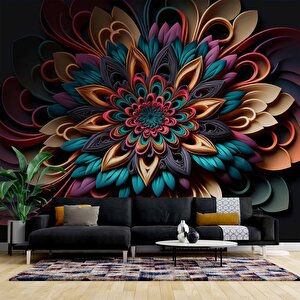 3 Boyutlu Rengarenk Çiçek Desenli Duvar Kağıdı - Dkm792095 375x300 cm