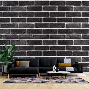 3 Boyutlu Siyah Tuğla Desenli Duvar Kağıdı - Dkm653013 425x200 cm