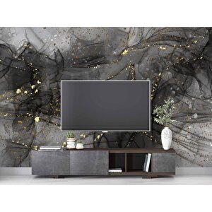 Siyah Zemin Ve Altın Damlacıklı Mermer Temalı Duvar Kağıdı - Dkm681014 450x200 cm