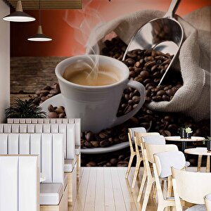 Çuvalda Kahve Cafe Duvar Kağıdı Baskı - Dkm303015 475x200 cm