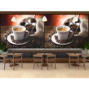 Çuvalda Kahve Cafe Duvar Kağıdı Baskı - Dkm303015 475x200 cm
