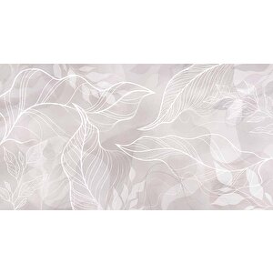 Gri Zemin Beyaz Yaprak Çizim Desenli Duvar Kağıdı - Dkm910103