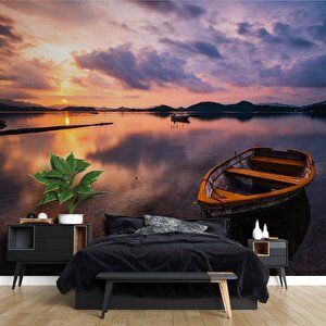 Sandal Göl Günbatımı Manzaralı Duvar Kağıdı Baskı - Dkm240065 100x280 cm