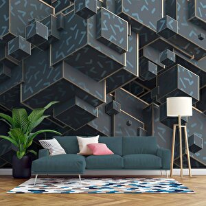 3 Boyutlu Yeşil Küp Temalı Duvar Kağıdı - Dkm633094 350x300 cm