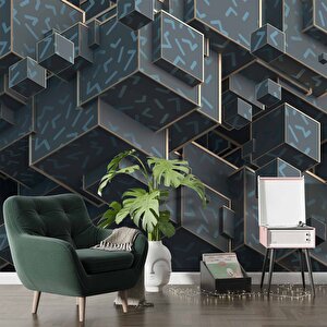 3 Boyutlu Yeşil Küp Temalı Duvar Kağıdı - Dkm633094