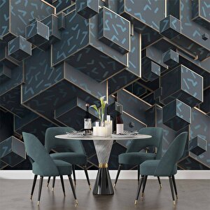 3 Boyutlu Yeşil Küp Temalı Duvar Kağıdı - Dkm633066