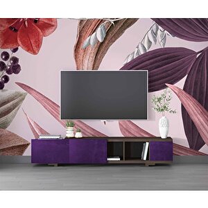 Mor Yaprak Desenli Duvar Kağıdı Baskı - Dkm548116 375x315 cm