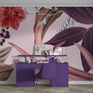 Mor Yaprak Desenli Duvar Kağıdı Baskı - Dkm548116