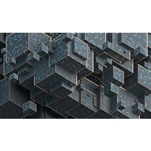 3 Boyutlu Yeşil Küp Temalı Duvar Kağıdı - Dkm633074