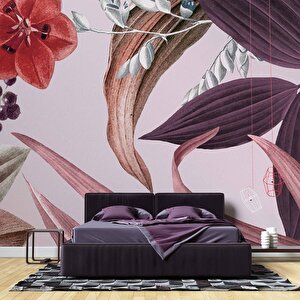 Mor Yaprak Desenli Duvar Kağıdı Baskı - Dkm548051 325x260 cm