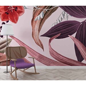 Mor Yaprak Desenli Duvar Kağıdı Baskı - Dkm548107