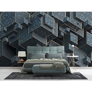 3 Boyutlu Yeşil Küp Temalı Duvar Kağıdı - Dkm633012 400x200 cm