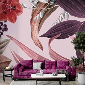 Mor Yaprak Desenli Duvar Kağıdı Baskı - Dkm548013 425x200 cm
