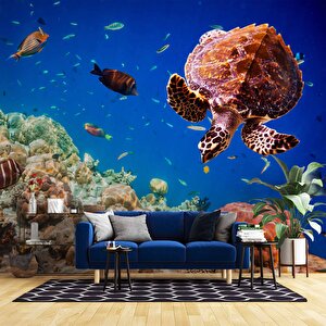 Denizaltı Balık Ve Kaplumbağ Manzaralı Duvar Kağıdı - Dkm844095 375x300 cm