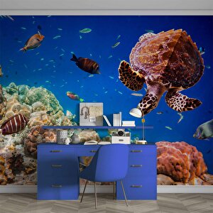 Denizaltı Balık Ve Kaplumbağ Manzaralı Duvar Kağıdı - Dkm844067