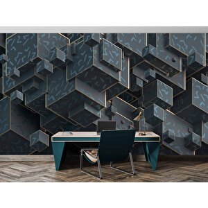 3 Boyutlu Yeşil Küp Temalı Duvar Kağıdı - Dkm633003