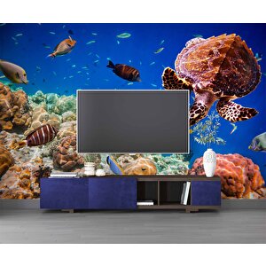 Denizaltı Balık Ve Kaplumbağ Manzaralı Duvar Kağıdı - Dkm844110 225x315 cm