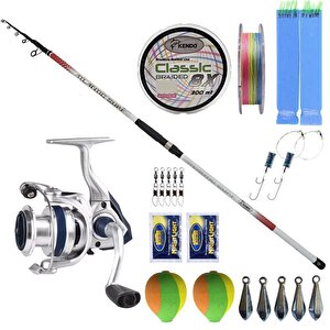 Yekoutdoor Full Takım Olta Seti Kendo Atlantic Surf 4.20m 100-250gr Olta Kamışı&okuma Aria-8000a Painting Silver 1bb Olta Makinesi