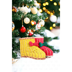 Bohem Rattan 2'li Çizme Yılbaşı Dekoratif Süs, Çatallık Ve Kaşıklık 20x13, Iskandinav, Modern