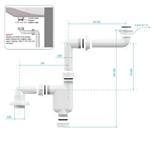 Aqua Bagno Comfort Yer Kazandıran Lavabo Sifonu, Kolay Temizlenir, Ayarlanabilir Koku Önleyici Gider Borulu - 32 Mm-süzgeç Hariç