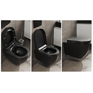 Voca  Asma Klozet 54 Cm. , Mat Siyah  -Set 2 Parça -Dp Kapak Dahil