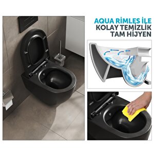 Voca  Asma Klozet 54 Cm. , Mat Siyah  -Set 2 Parça -Dp Kapak Dahil