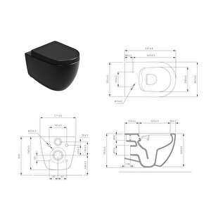 Aqua Bagno Voca  Asma Klozet 54 Cm. , Mat Siyah  -Set 2 Parça -Dp Kapak Dahil