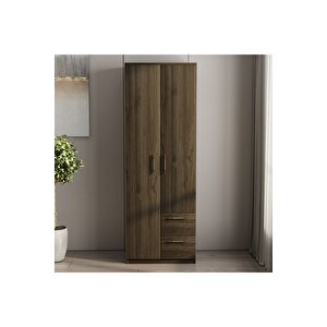 Merlin 2 Kapaklı, Çekmeceli Gardırop, Yatak Odası Dolap, Elbise Dolabı İstanbul Ceviz Kahverengi