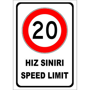 Türkçe İngilizce Hız Sınırı 20 Km İşareti Levhası Etiketi Sembolü