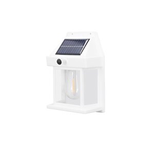 Beyaz 5w Solar / Güneş Enerjili Led Ampullü Duvar Fener Aplik 3200k - Sarı Işık