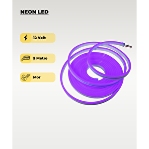 12v Neon Led 6x12 Mor 5mt