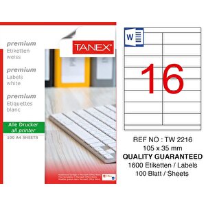 Tw-2216 105x35 Mm Laser Etiket 100 Ad.
