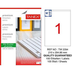 Tw-2294 Laser Etiket  210 X 294,86 Mm