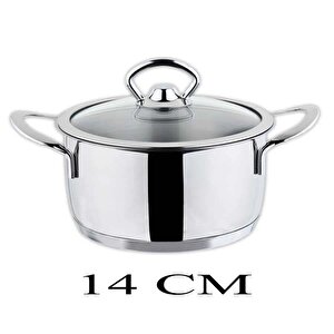 Cam Kapaklı Mini Çelik Tencere 14 Cm