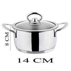 Cam Kapaklı Mini Çelik Tencere 14 Cm