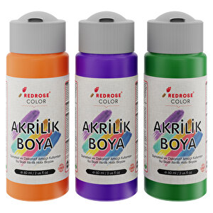 Yeşil-mor-turuncu Akrilik Boya 3'lü Set 3x60ml Ara Renkler