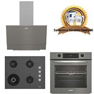 Gri Cam Ankastre Set 322 G Turbo - 189 Dg Woklu - 510 G Davlumbaz - Sürahihediyeli