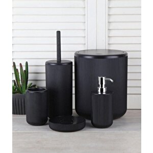 5 Parça Banyo Seti Çöp Kovası Tuvalet Fırçası Diş Fırçalık Katı Sabunluk Sıvı Sabunluk, Siyah Siyah