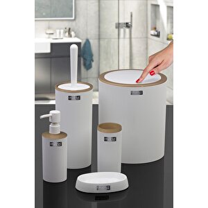 Okyanus Home Mina Due Beyaz Çizgili Yuvarlak 5'li Banyo Seti