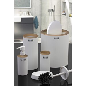 Okyanus Home Mina Due Beyaz Çizgili Yuvarlak 5'li Banyo Seti