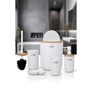 Linea Due Beyaz Çizgili Yuvarlak 5'li Banyo Seti
