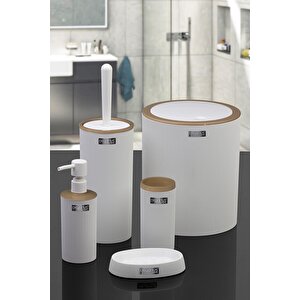 Okyanus Home Mina Due Beyaz Çizgili Yuvarlak 5'li Banyo Seti
